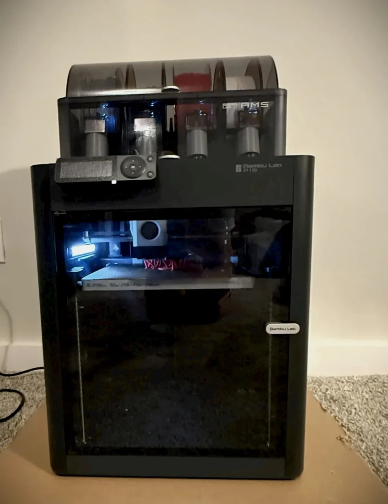 New Bambu Lab P1S 3D printer set up during a Texas ice storm